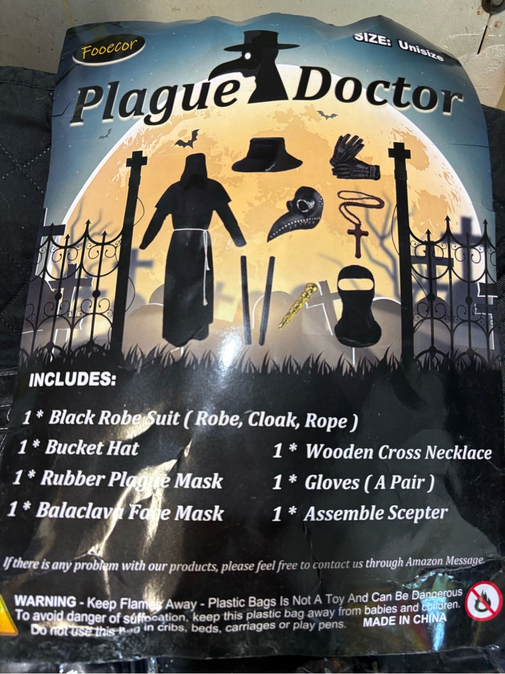 Fooecor brand Plague Doctor Halloween costume set